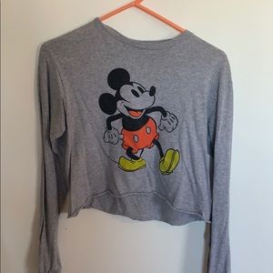 Gray Mickey Mouse Long Sleeve Crop Top